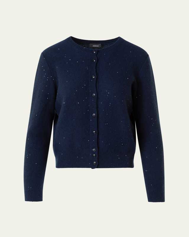 Paillette Wool-Cashmere Knit Crewneck Cardigan